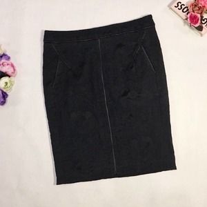 Zara Skirt Black Pencil Jacquard Size M Damask